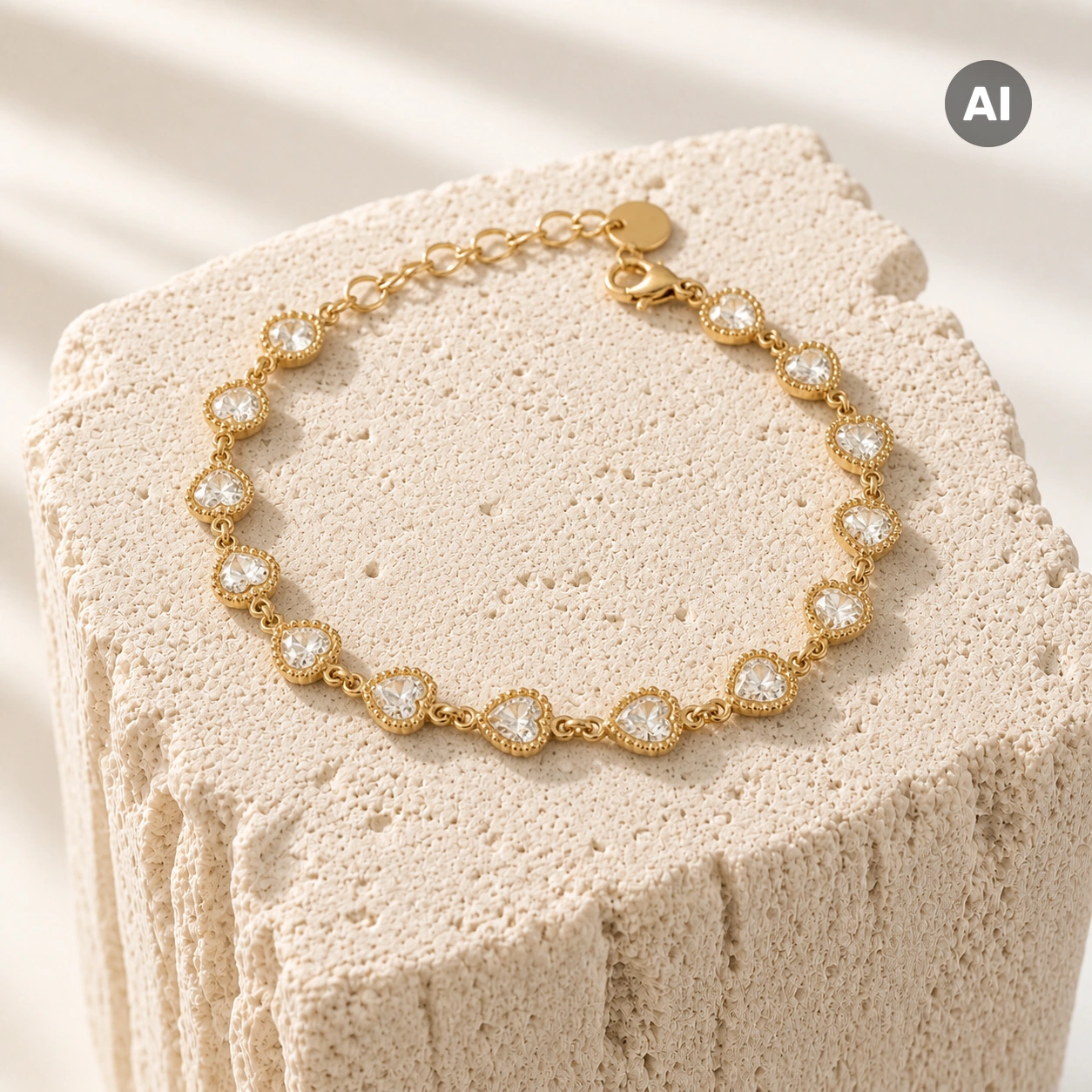 Armband mit Herz-Stationen und Zirkonia-Besatz, goldfarben