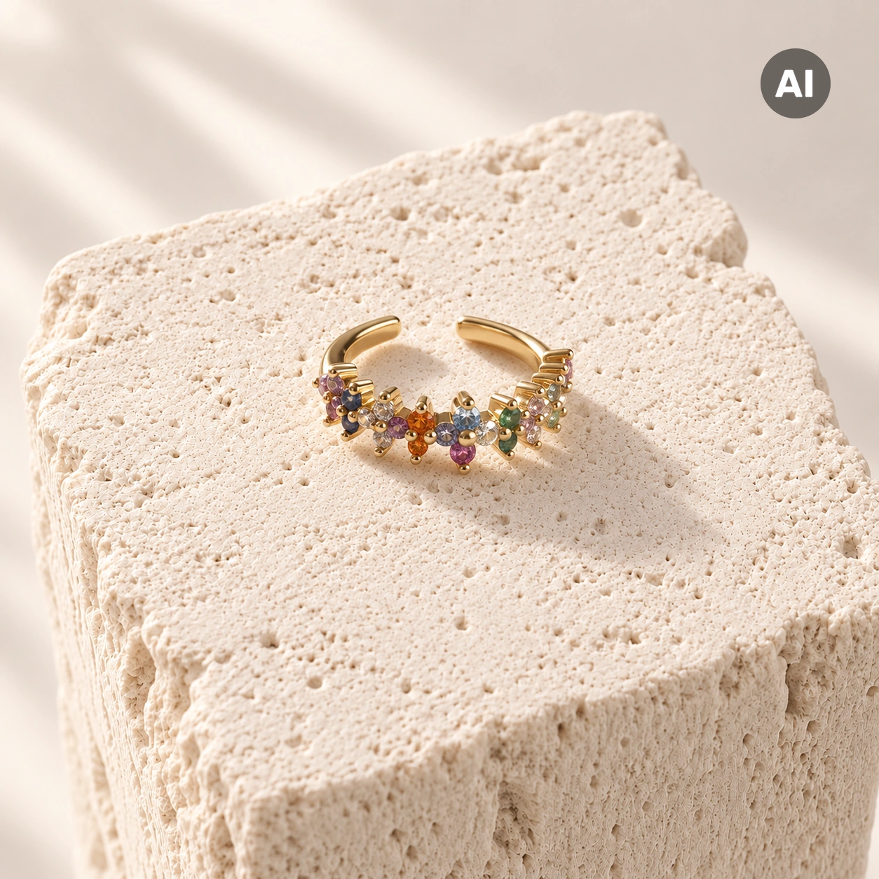 Ear Cuff mit buntem Besatz und Krappenfassung, goldfarben