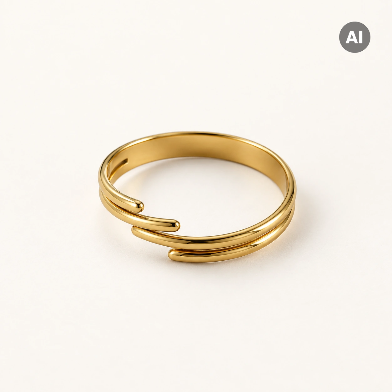 Ring mit offenem mehrreihigem Profil und glatten Enden, goldfarben