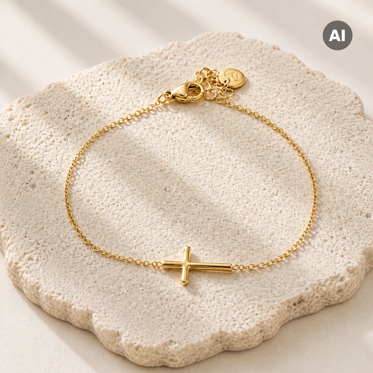 Armband mit Kreuz-Element und feiner Kette, goldfarben