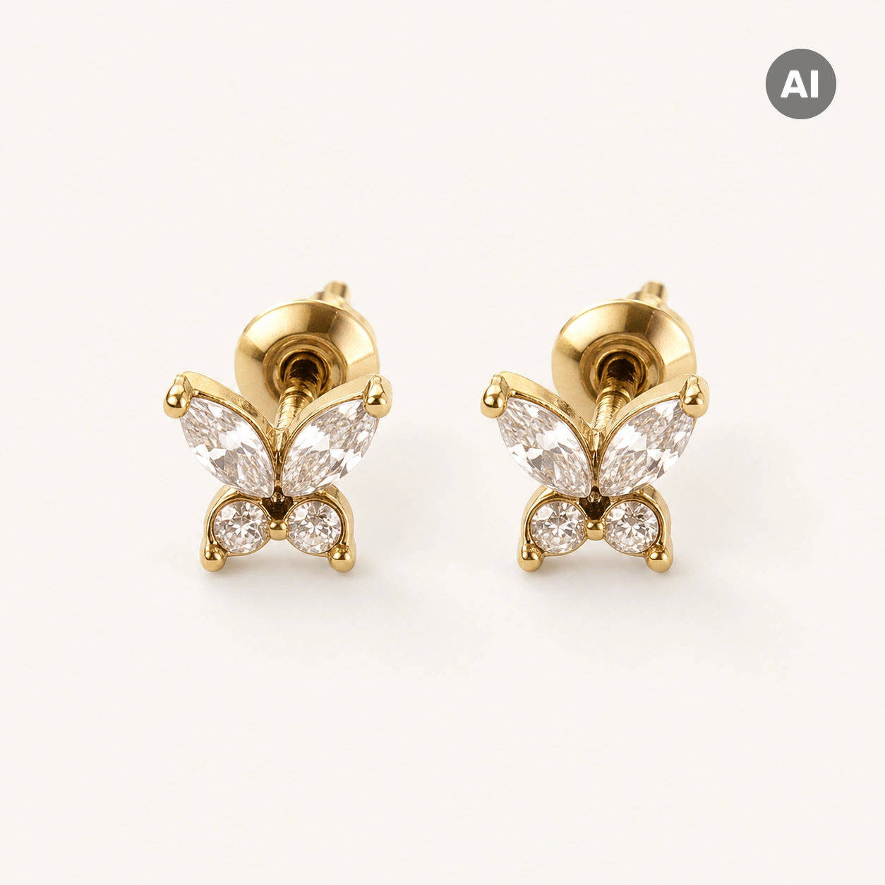 Ohrstecker mit Schmetterling und Zirkonia-Besatz, goldfarben