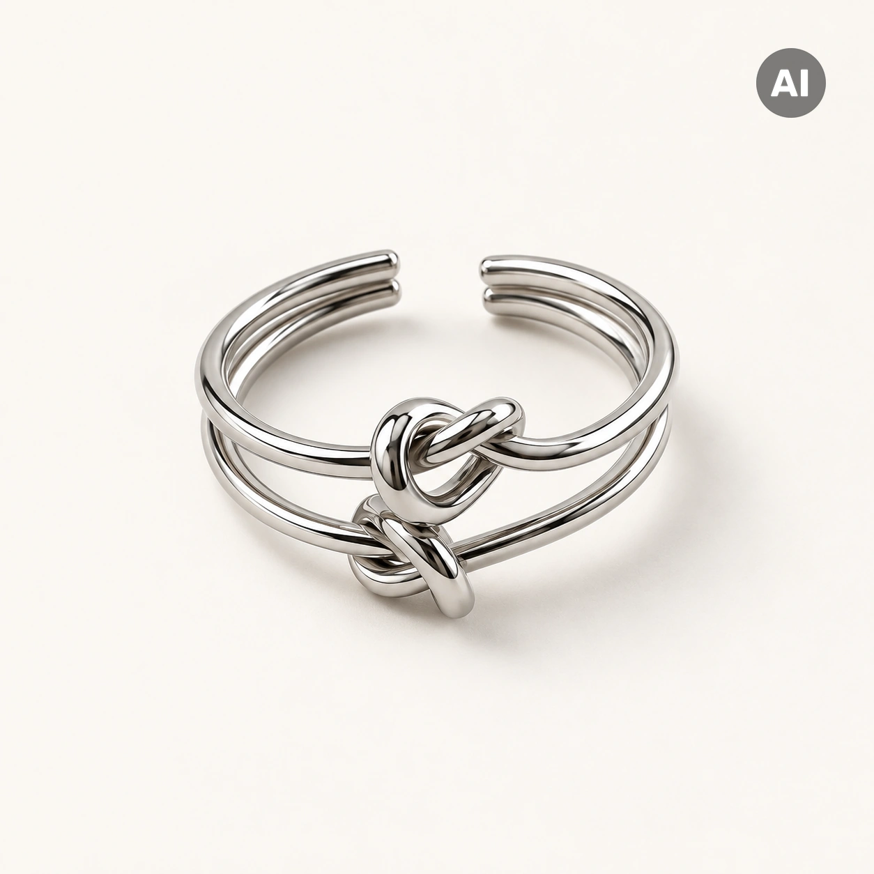 Ring mit offenem Doppelprofil und Doppelknoten, silberfarben