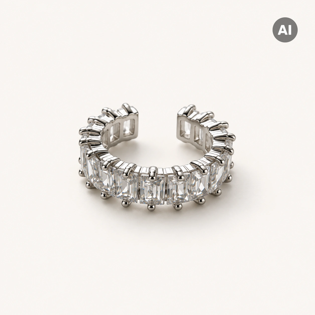 Ear Cuff mit Baguette-Besatz und Krappenfassung, silberfarben
