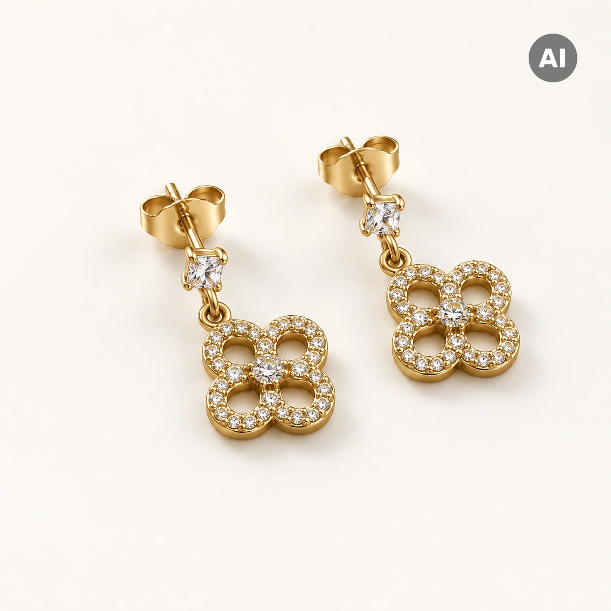 Ohrstecker mit Zirkonia und Blütenanhänger, goldfarben