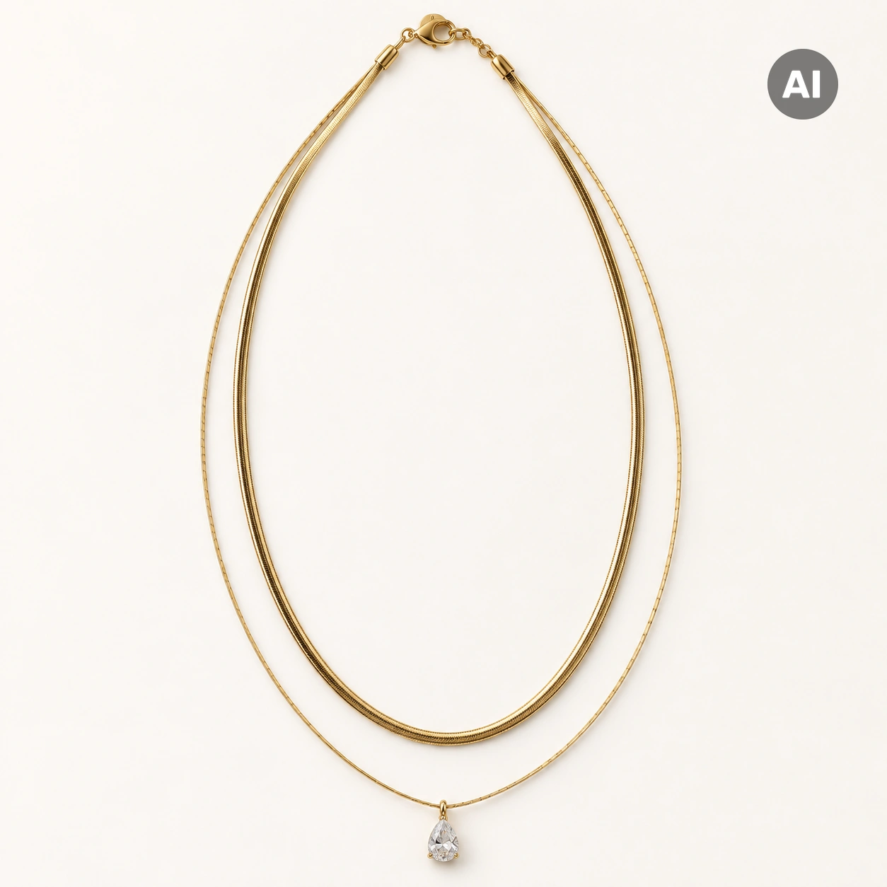Halskette mit glatter Schlangenkette und Zirkonia-Tropfen, goldfarben