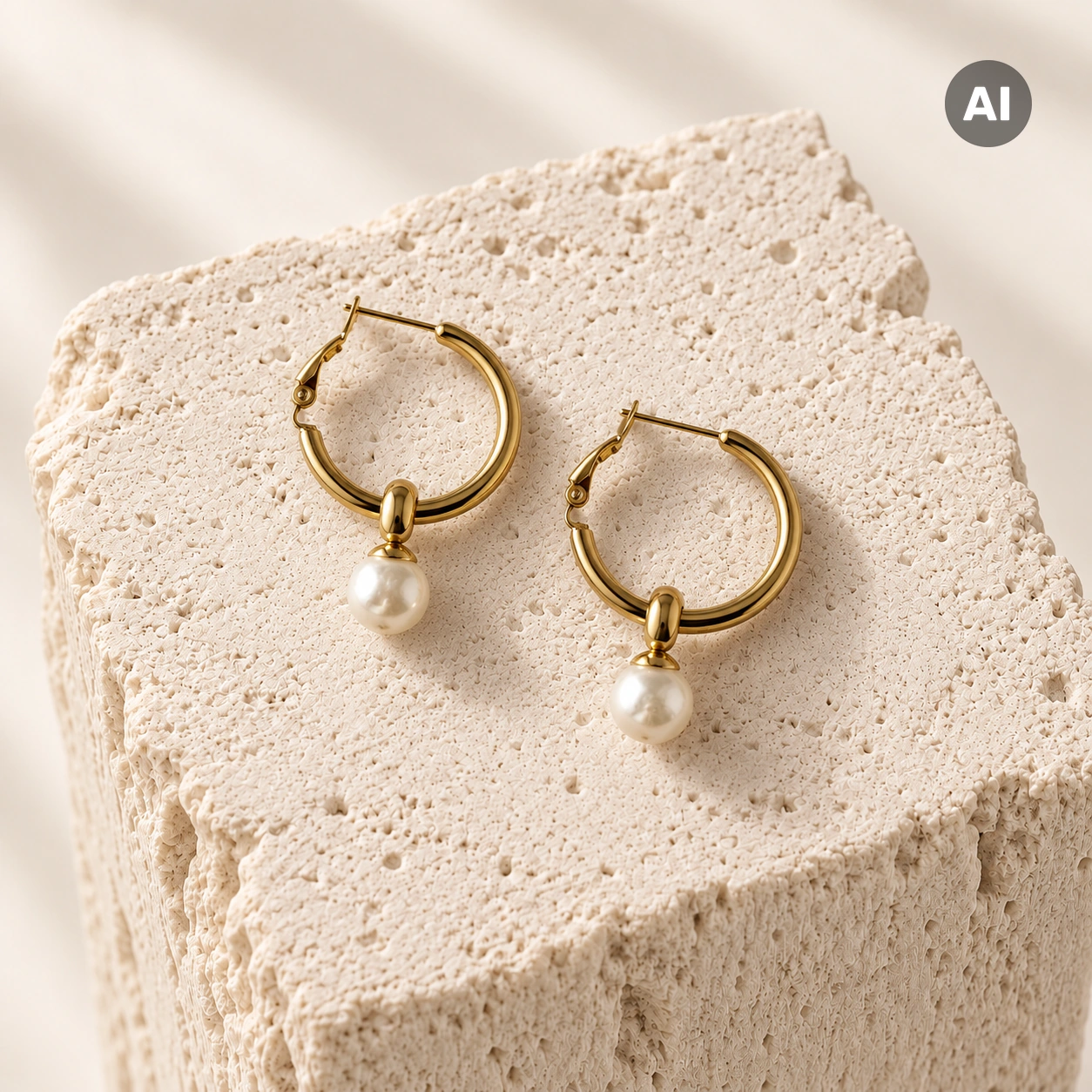 Creolen mit Kunstperle-Anhänger und glattem Bügel, goldfarben