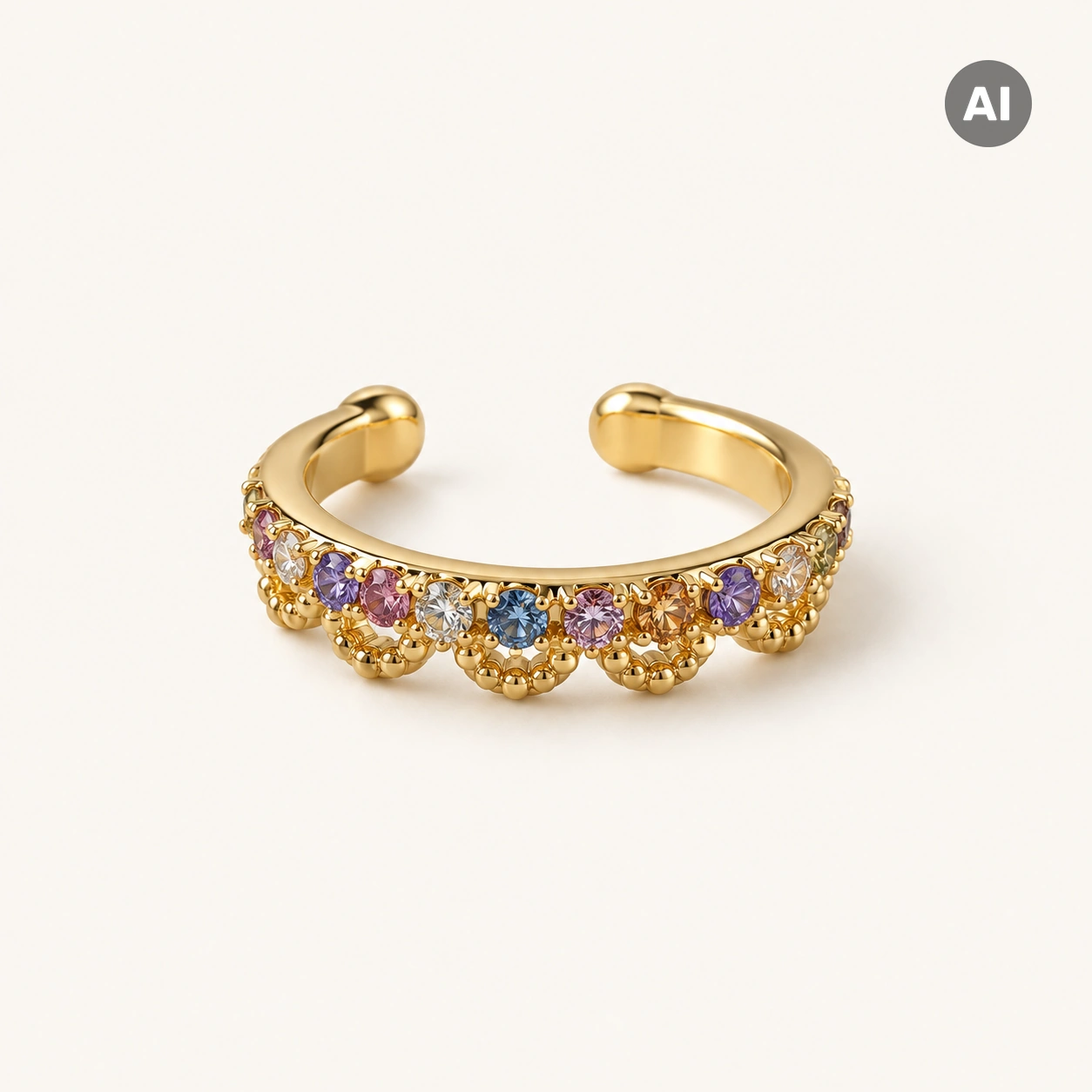 Ear Cuff mit buntem Besatz und Kugelrand, goldfarben