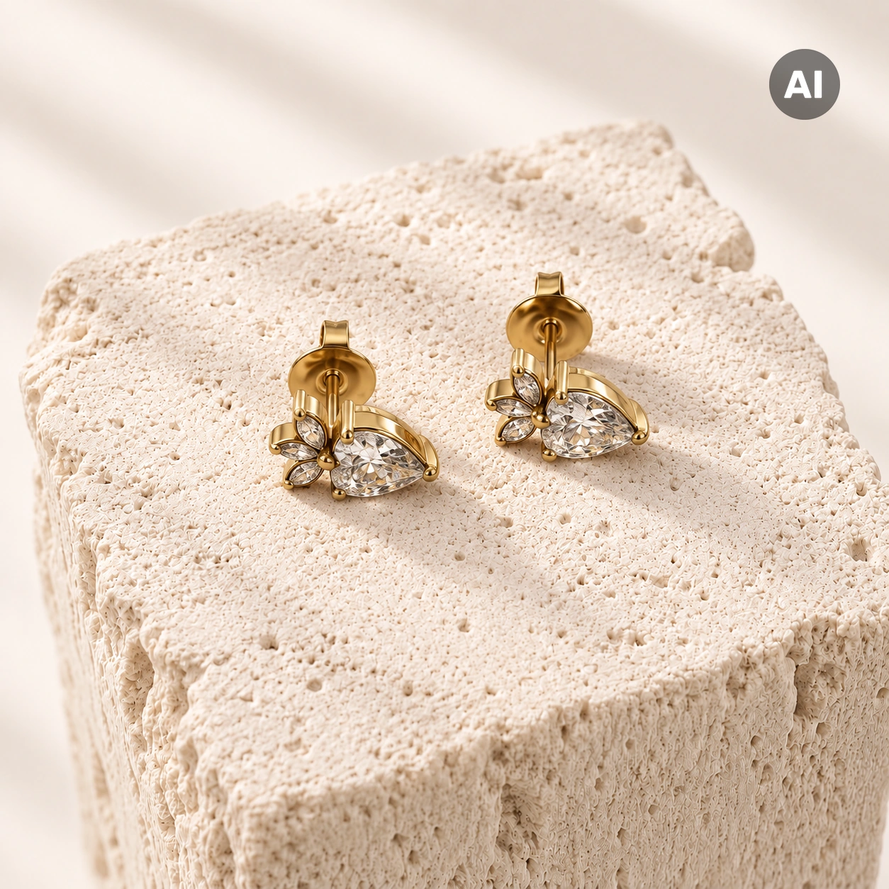 Ohrstecker mit Tropfen-Zirkonia und Marquise-Besatz, goldfarben