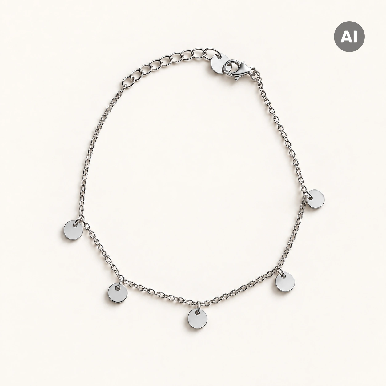 Armband mit fünf Plättchen-Anhängern und Verlängerung, silberfarben