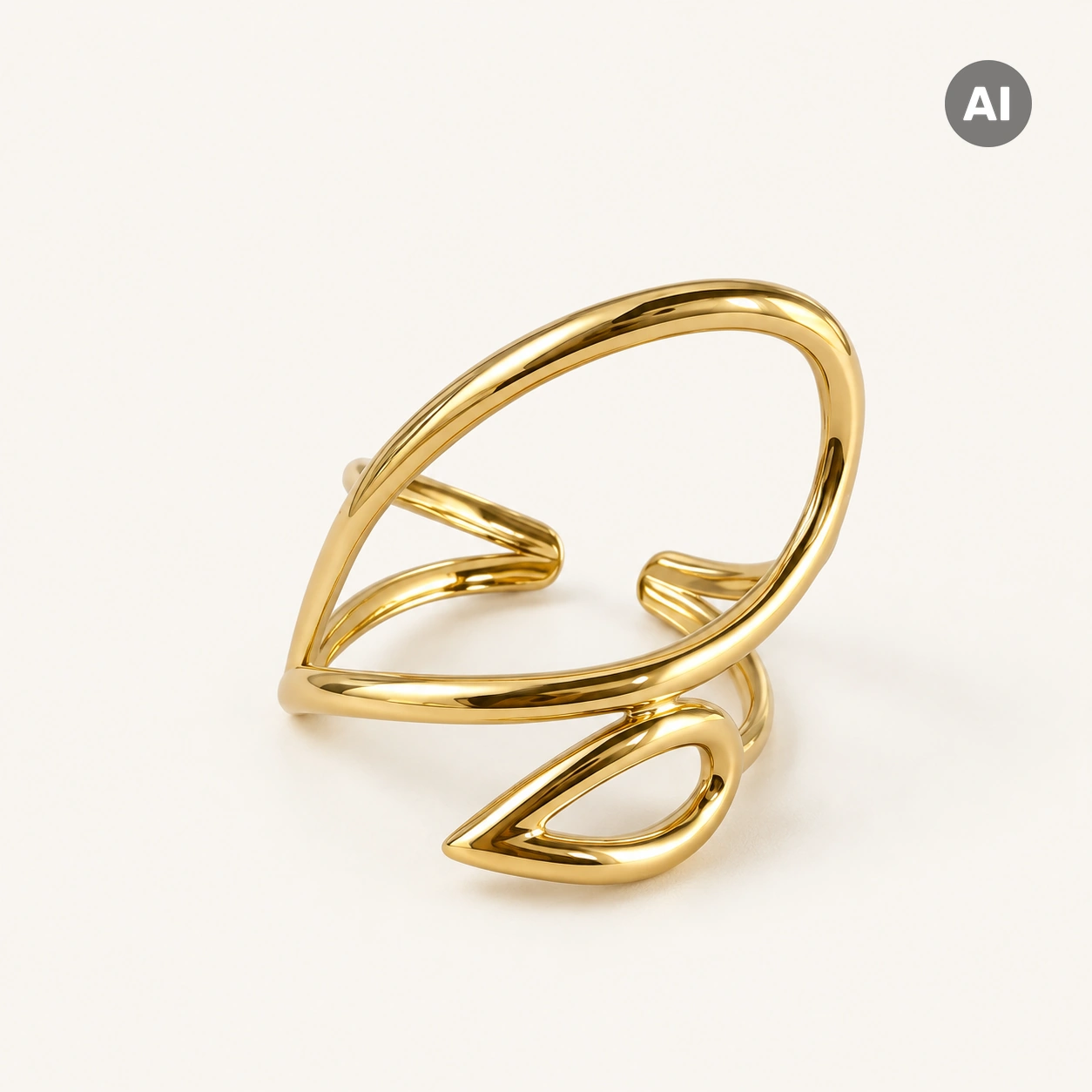 Ring mit offenem Profil und zwei Blatt-Elementen, goldfarben