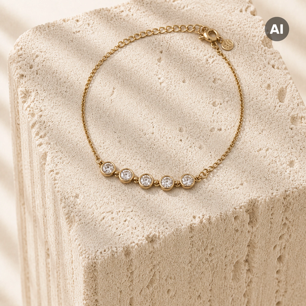 Armband mit fünf Zirkonia-Stationen und Verlängerung, goldfarben