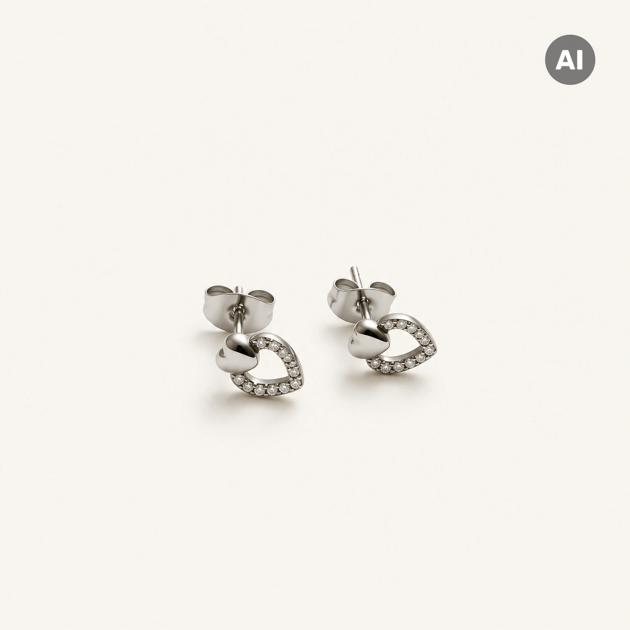Ohrstecker mit Herz und Zirkonia, silberfarben