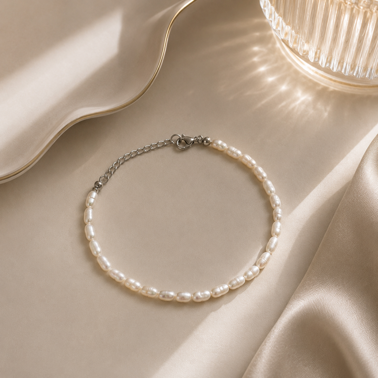 Fußkette Perlen Silber