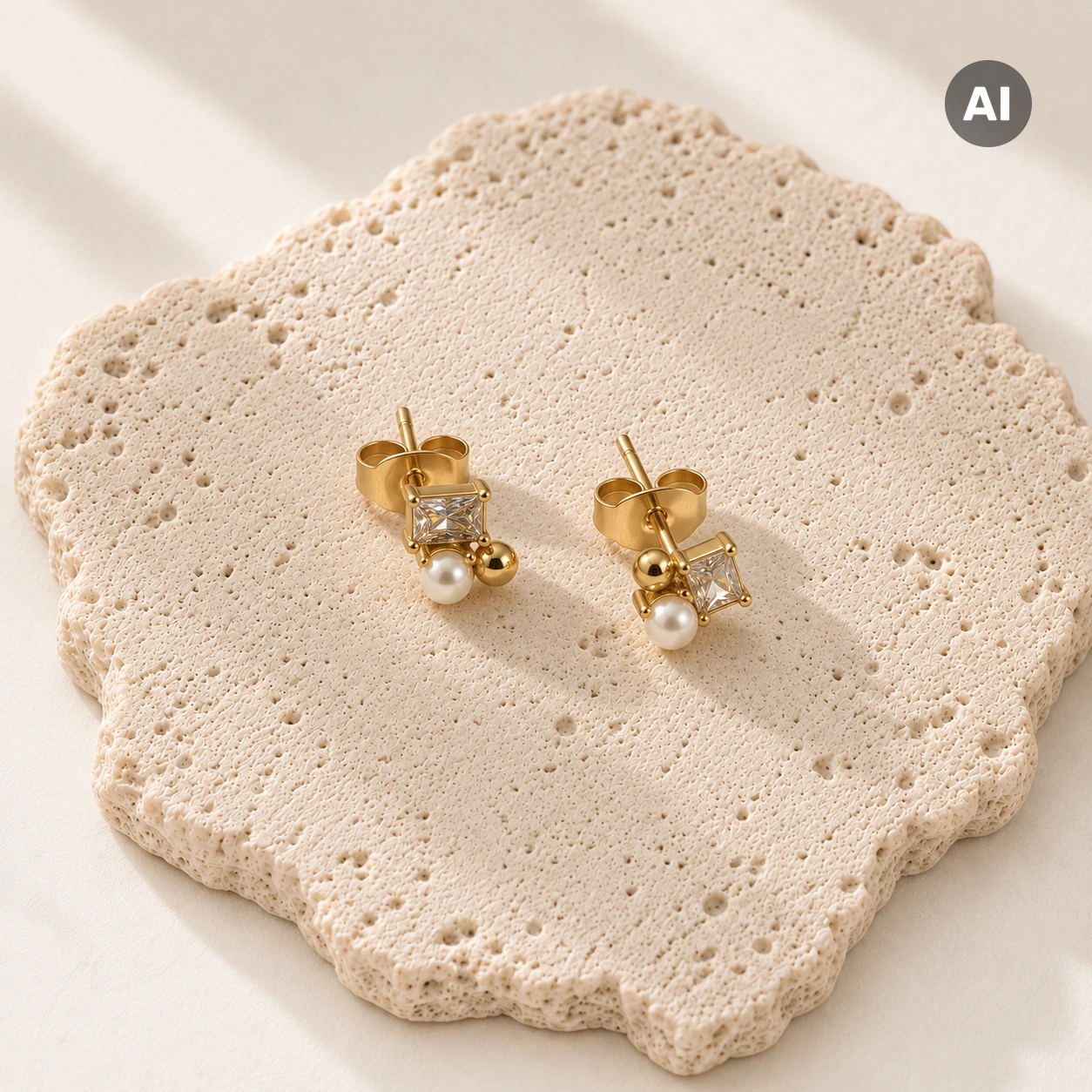 Ohrstecker mit Zirkonia und Kunstperle, goldfarben