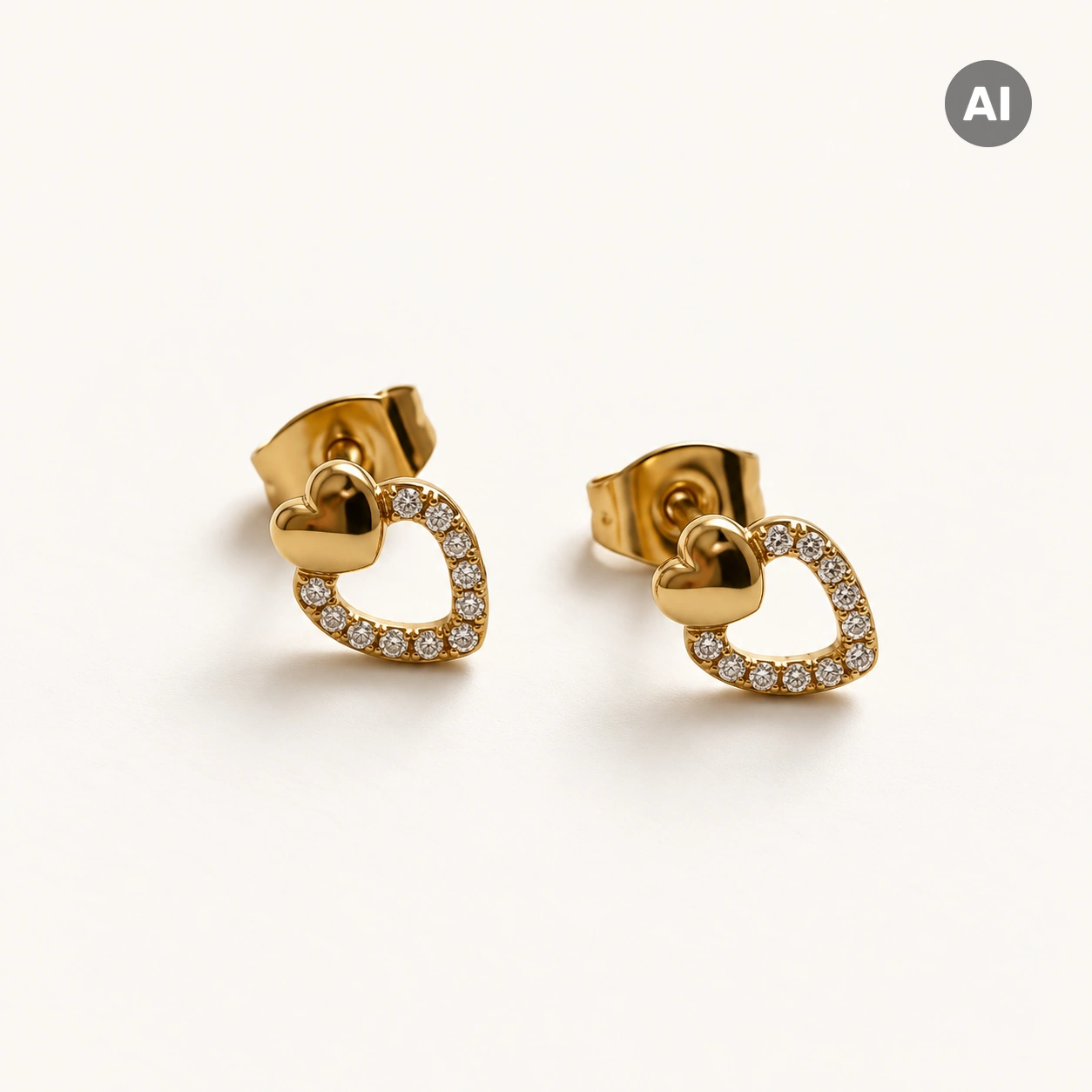 Ohrstecker mit Herz und Zirkonia, goldfarben