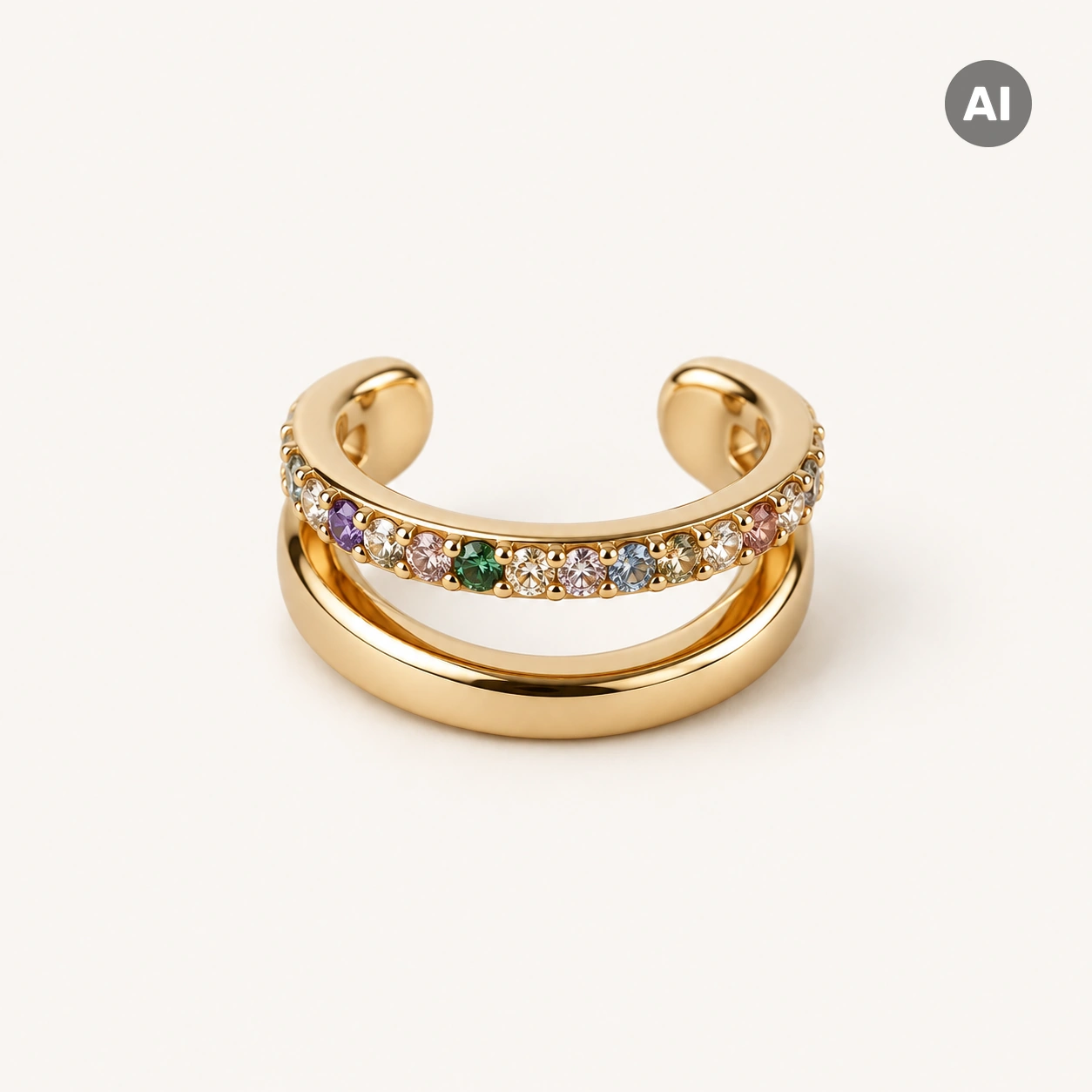 Ear Cuff mit buntem Besatz und glatter Oberfläche, goldfarben