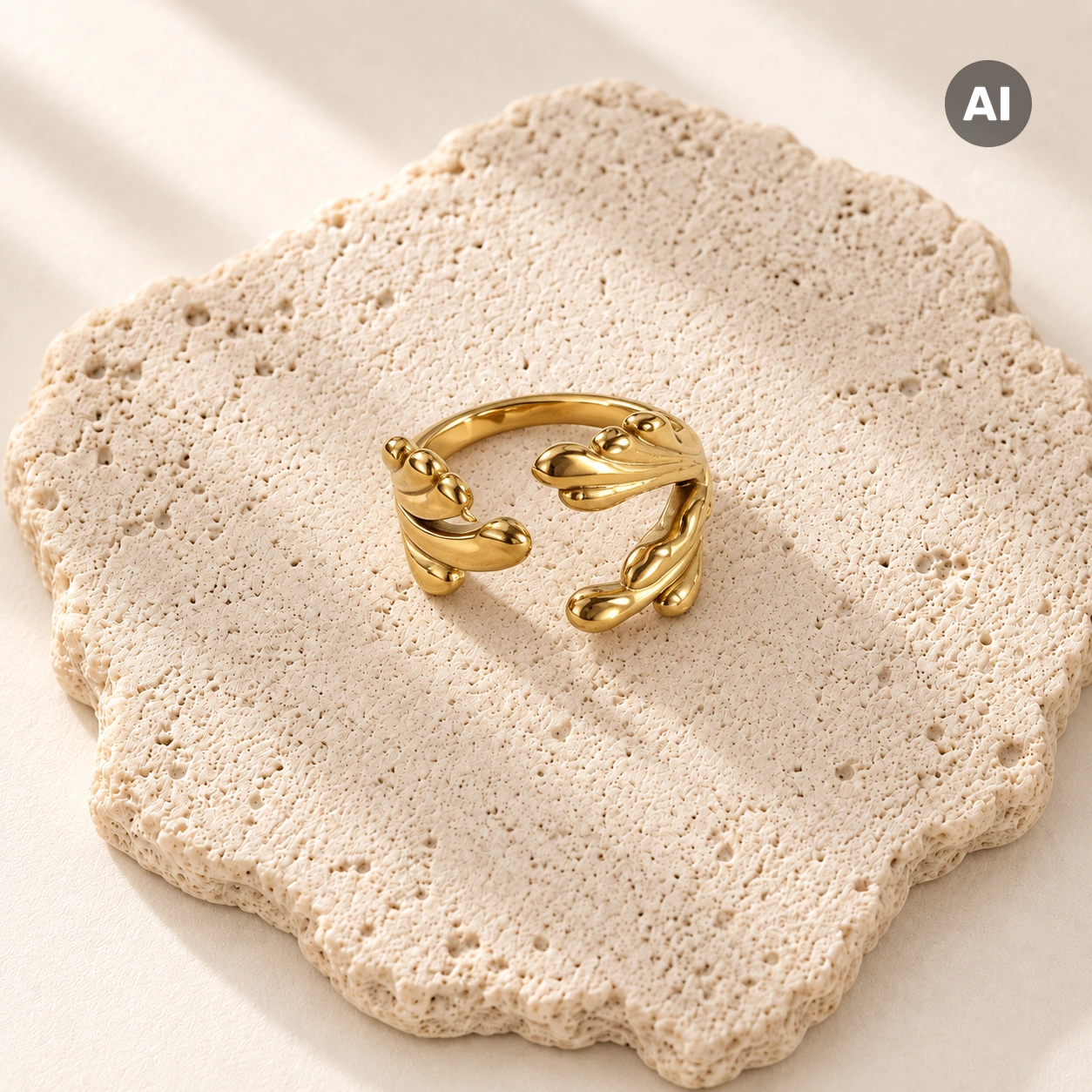 Ring mit offenem Profil und Tropfenenden, goldfarben