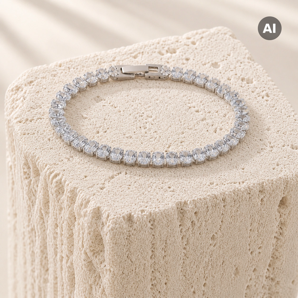 Armband mit Tennis-Besatz und Zirkonia-Reihe, silberfarben