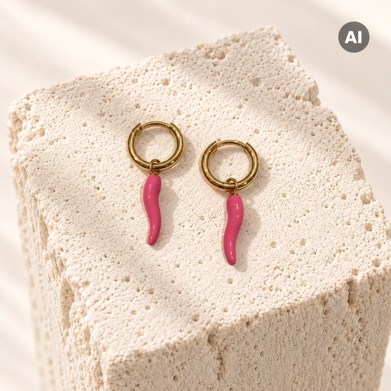 Ohrhänger mit rosa geschwungenem Anhänger und Creole, goldfarben