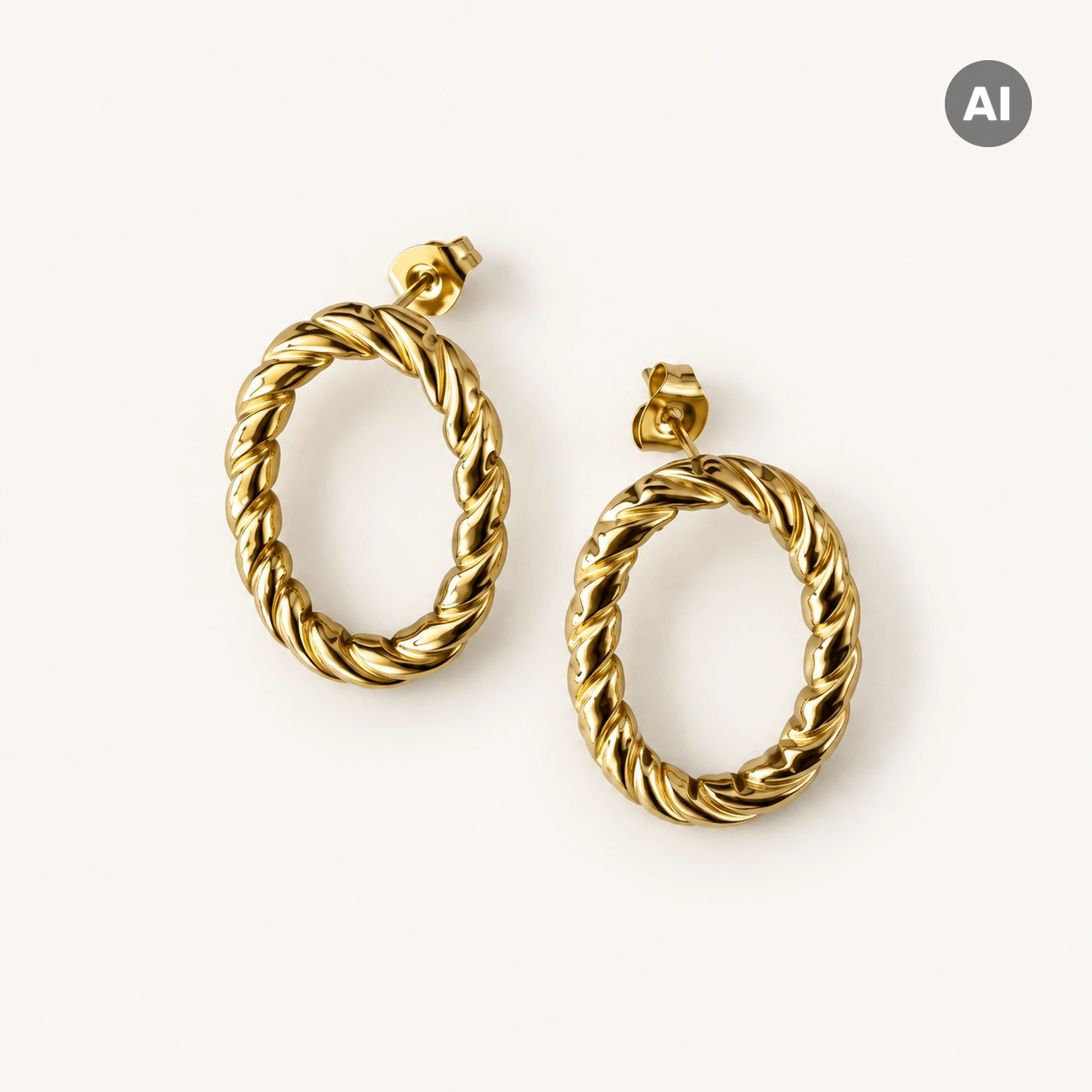Ohrstecker mit gedrehtem hängendem Ring, goldfarben