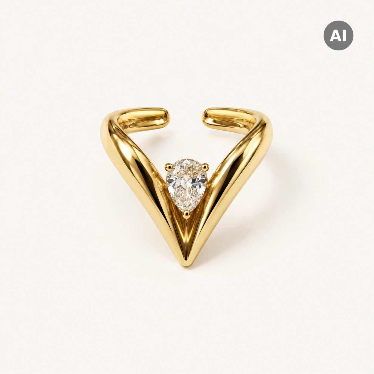 Ring mit offenem Profil, klarer Marquise und glatten Stegen, goldfarben