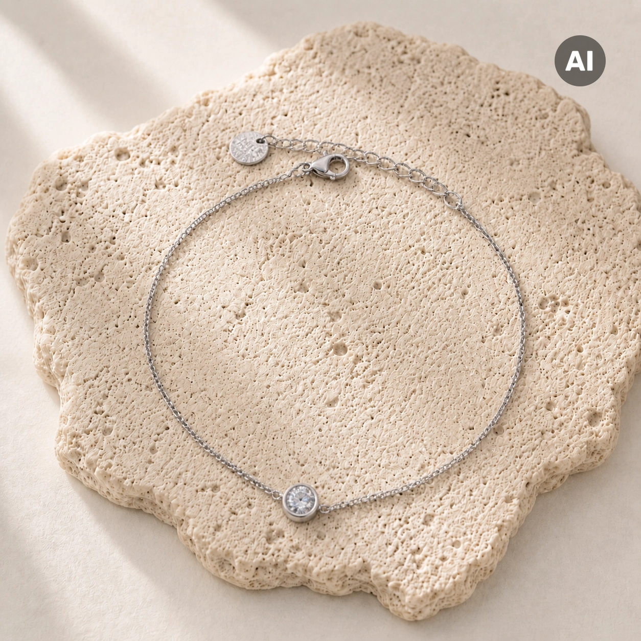 Armband mit weißem Zirkonia-Solitär in Zarge, silberfarben