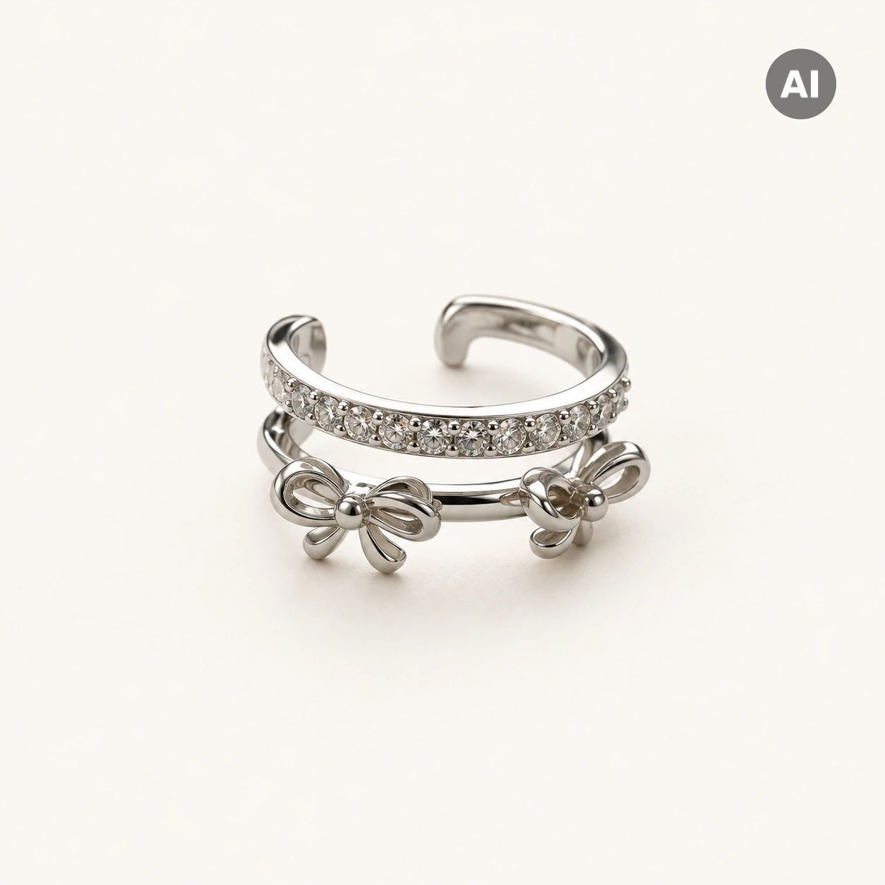 Ear Cuff mit zwei Schleifen und Besatz-Reihe, silberfarben