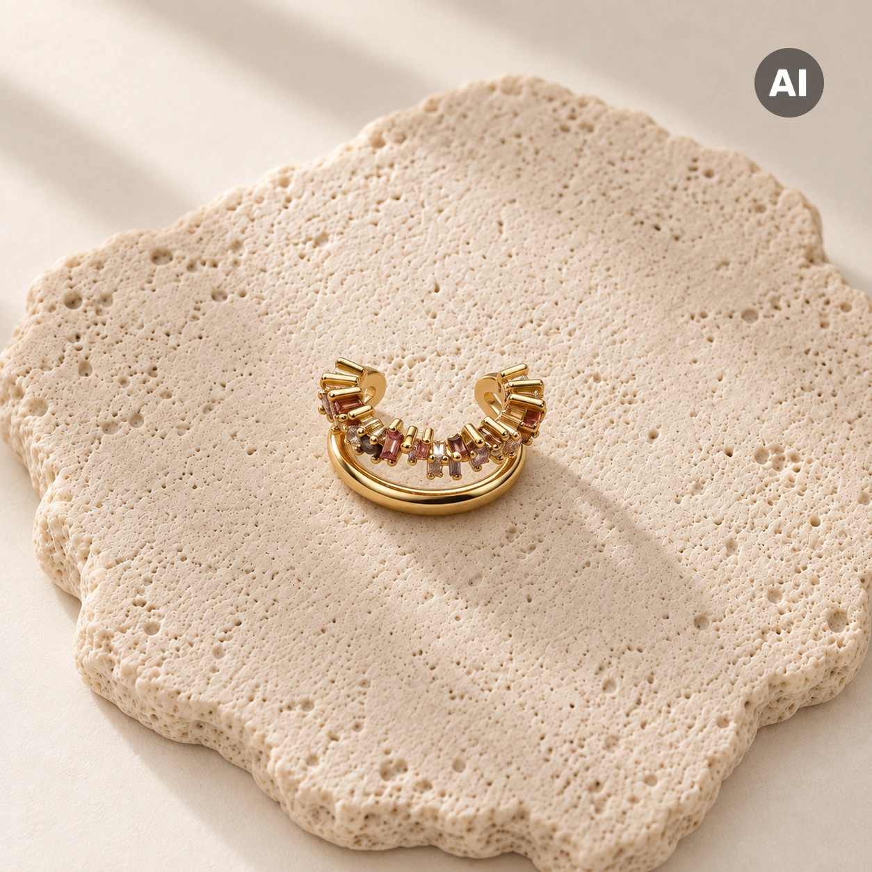 Ear Cuff mit Baguette-Besatz und buntem Besatz, goldfarben