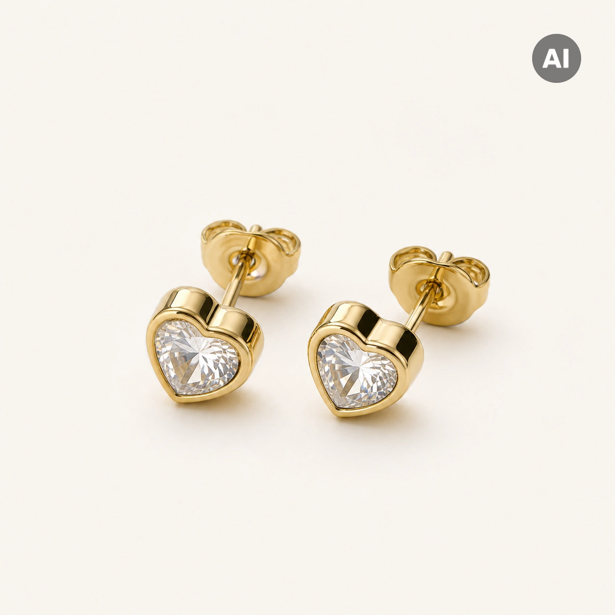 Ohrstecker mit weißem Herz-Zirkonia in Zarge, goldfarben