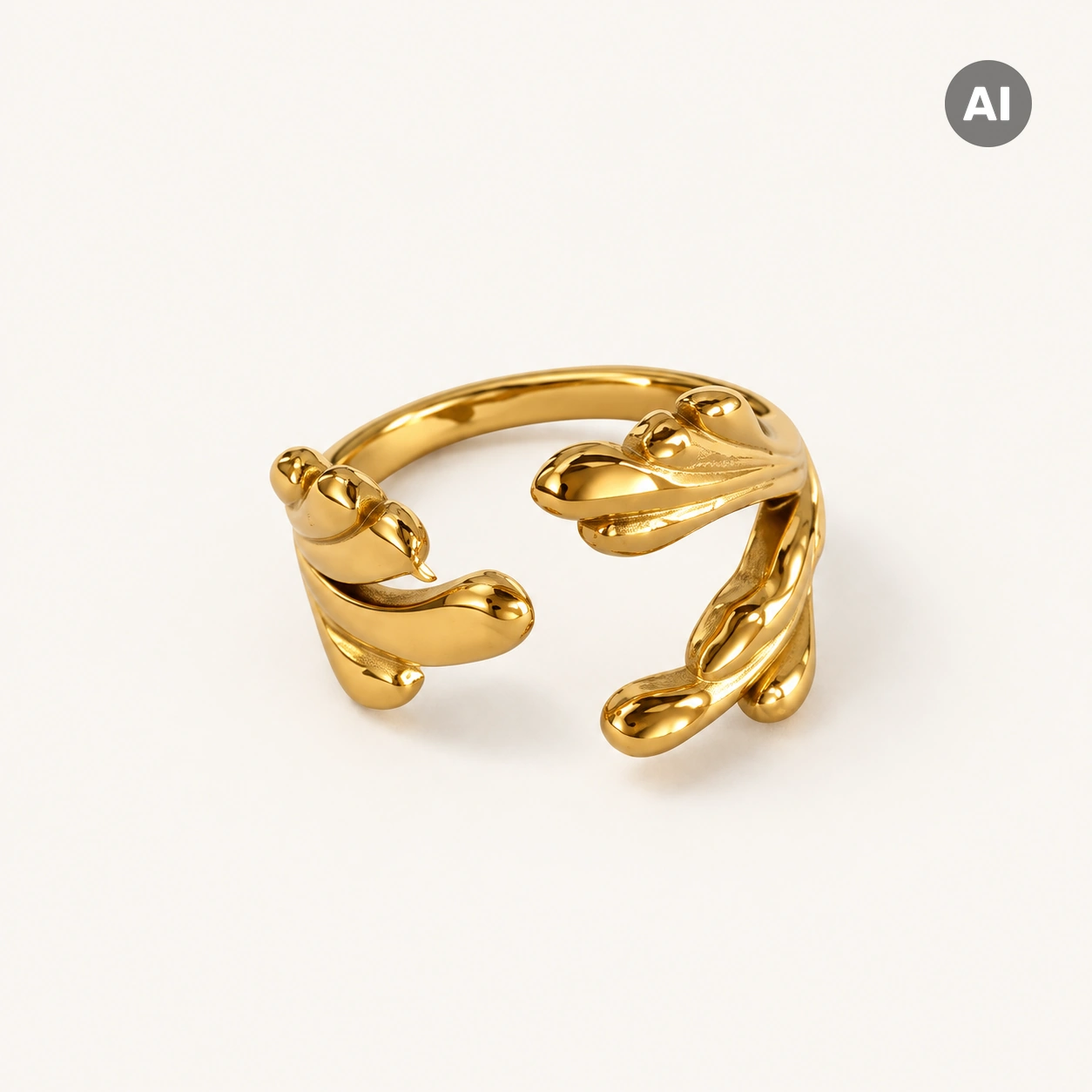 Ring mit offenem Profil und Tropfenenden, goldfarben