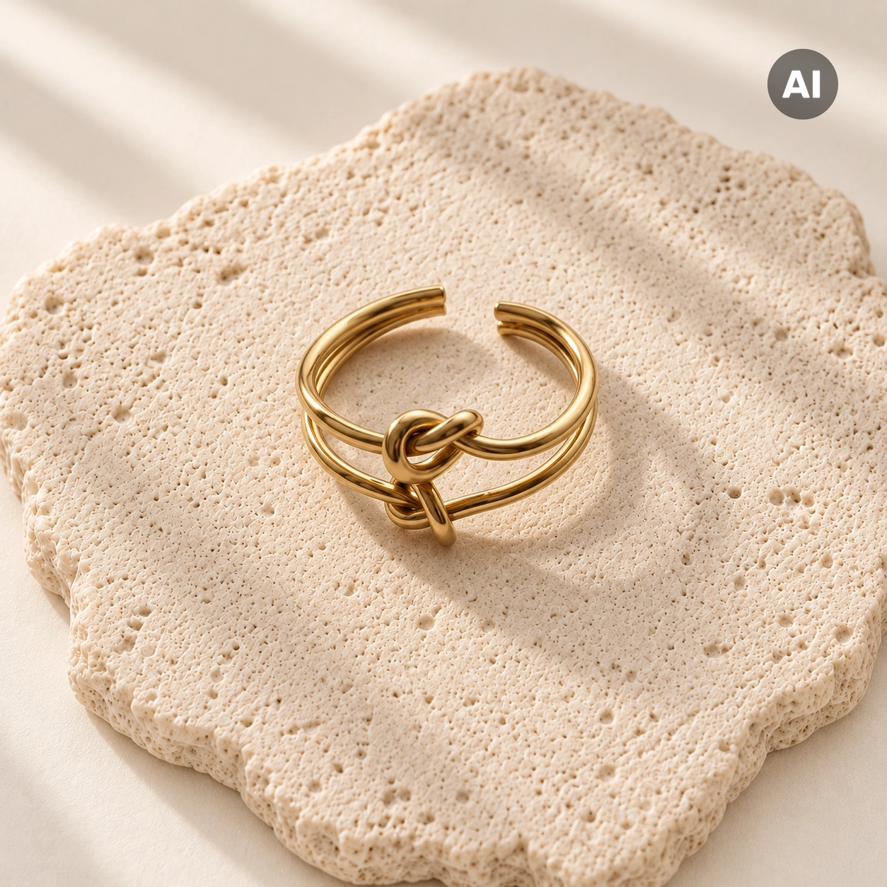 Ring mit offenem Doppelprofil und Doppelknoten, goldfarben