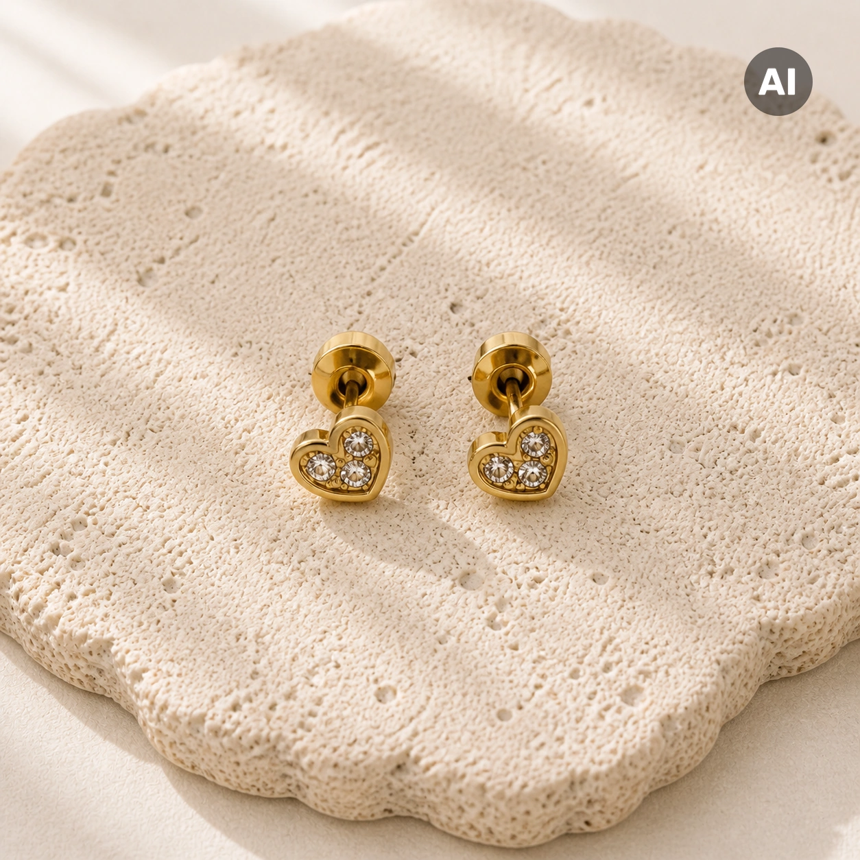 Ohrstecker mit Herz und Zirkonia-Besatz, goldfarben