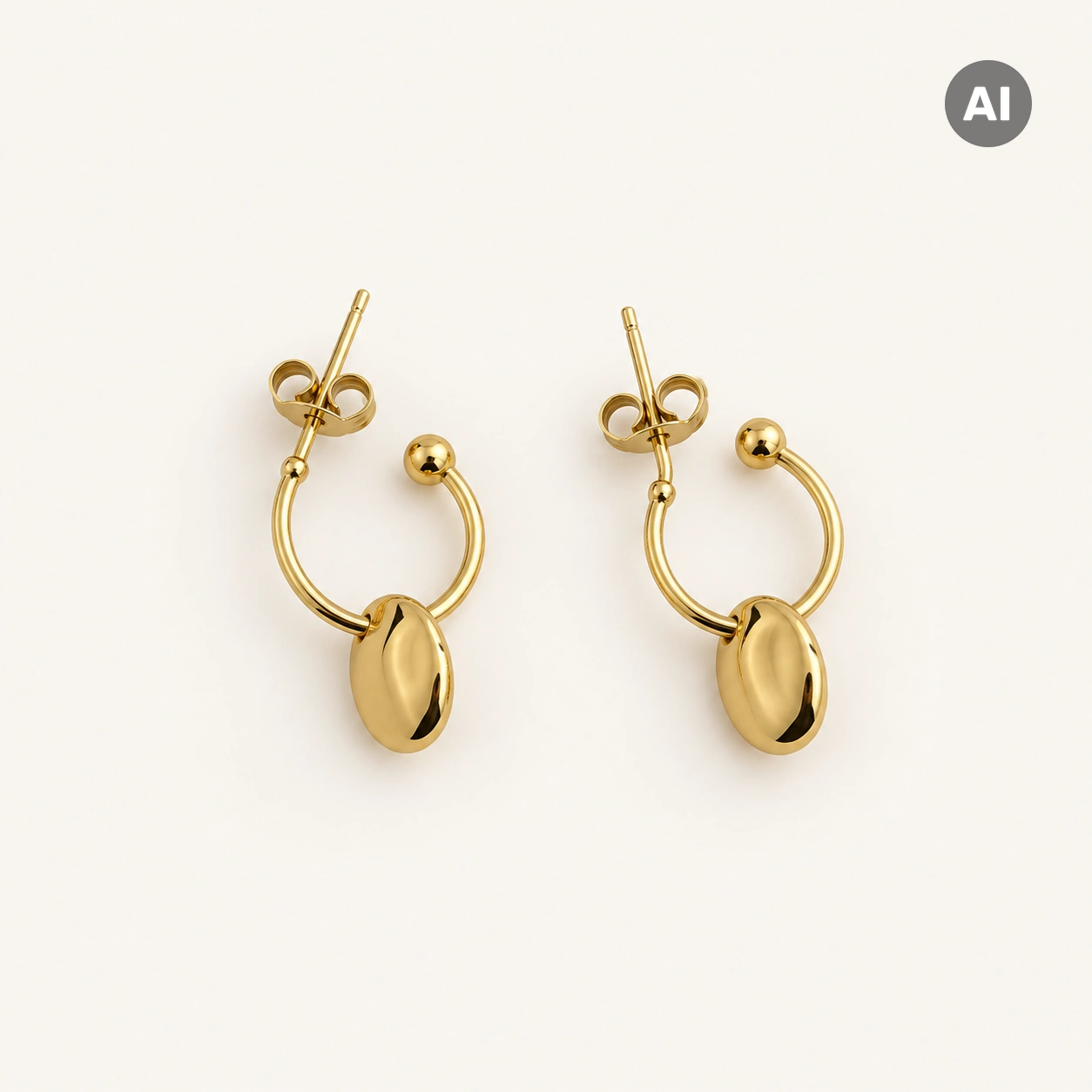 Ohrstecker mit offenem Ring und Plättchen, goldfarben
