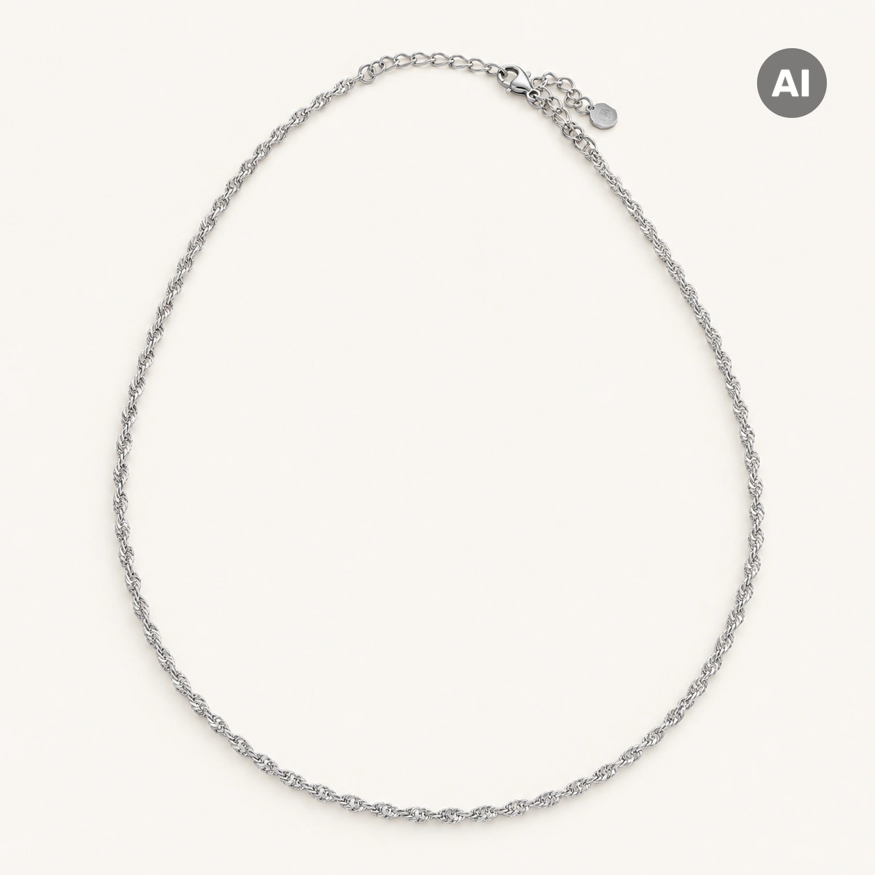 Halskette mit gedrehter Kordelkette und Karabiner, silberfarben