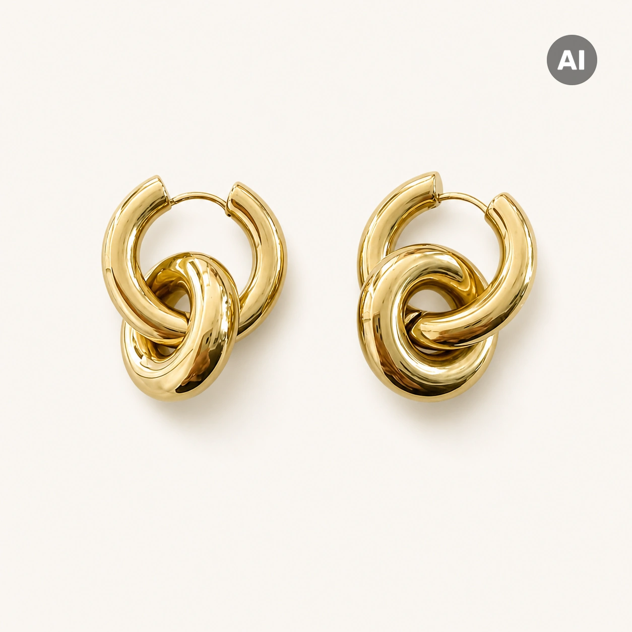 Creolen mit breitem Bügel und glattem Knoten-Anhänger, goldfarben