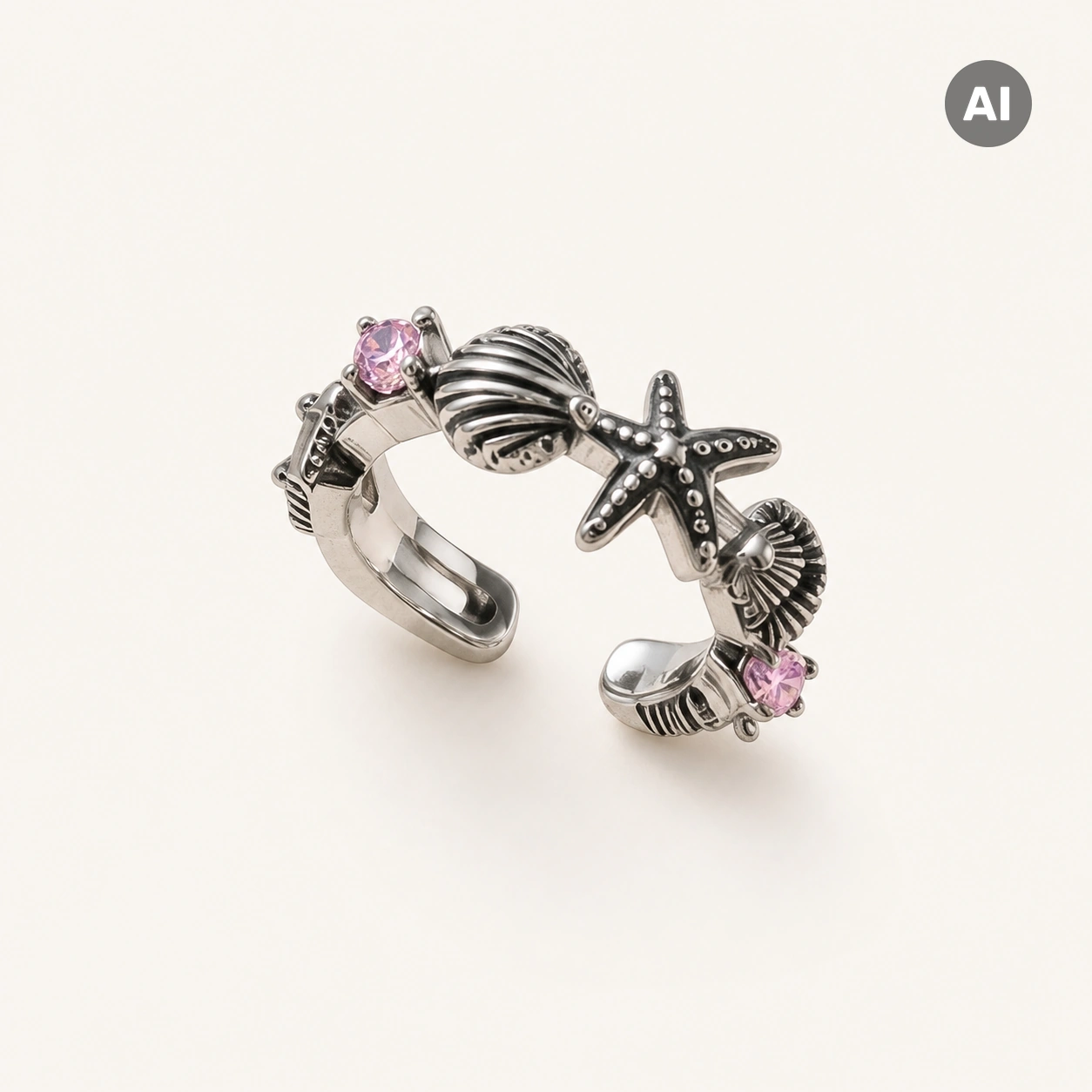 Ear Cuff mit Seestern und rosa Besatz, silberfarben