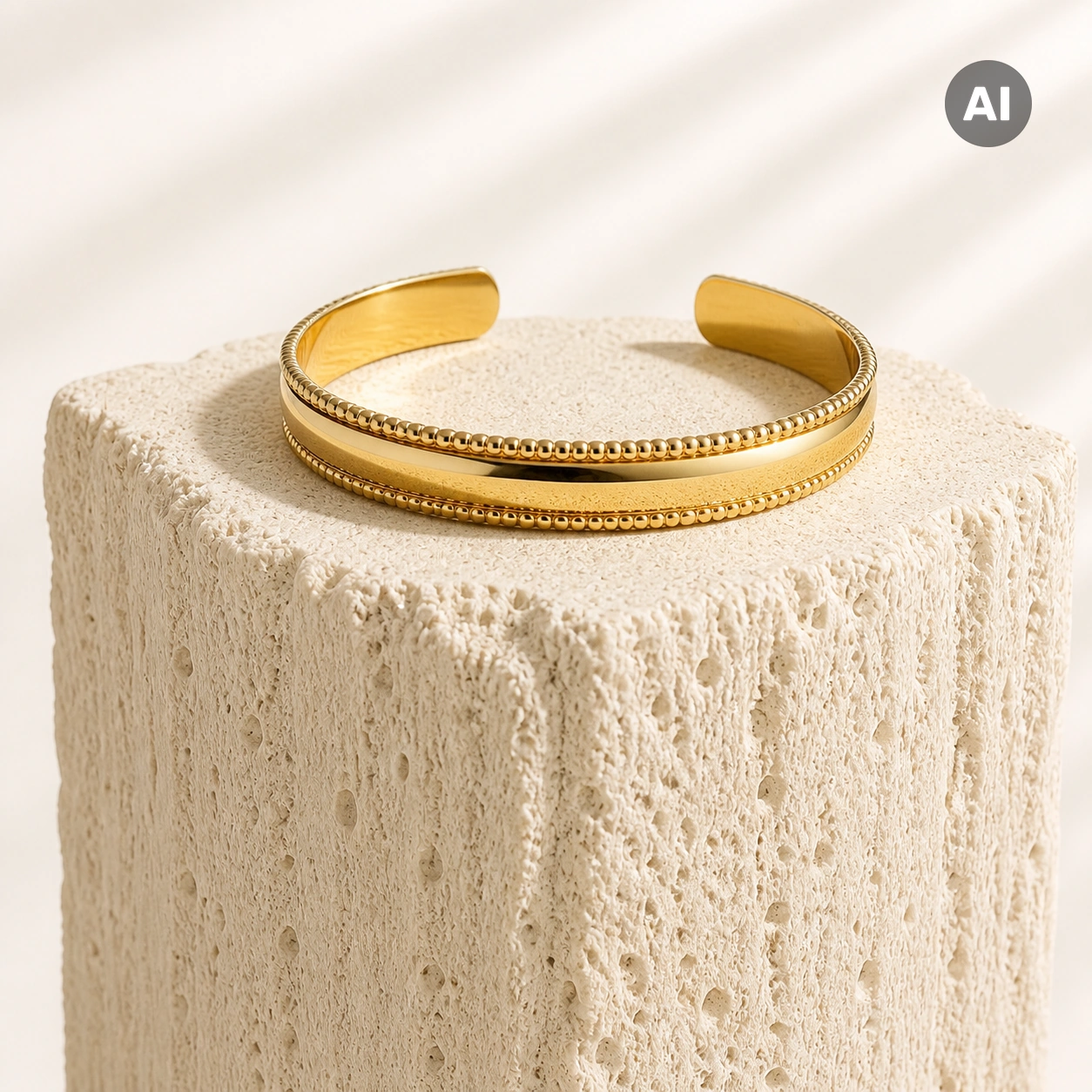 Armreif mit glatter Oberfläche und Kugelrand, goldfarben