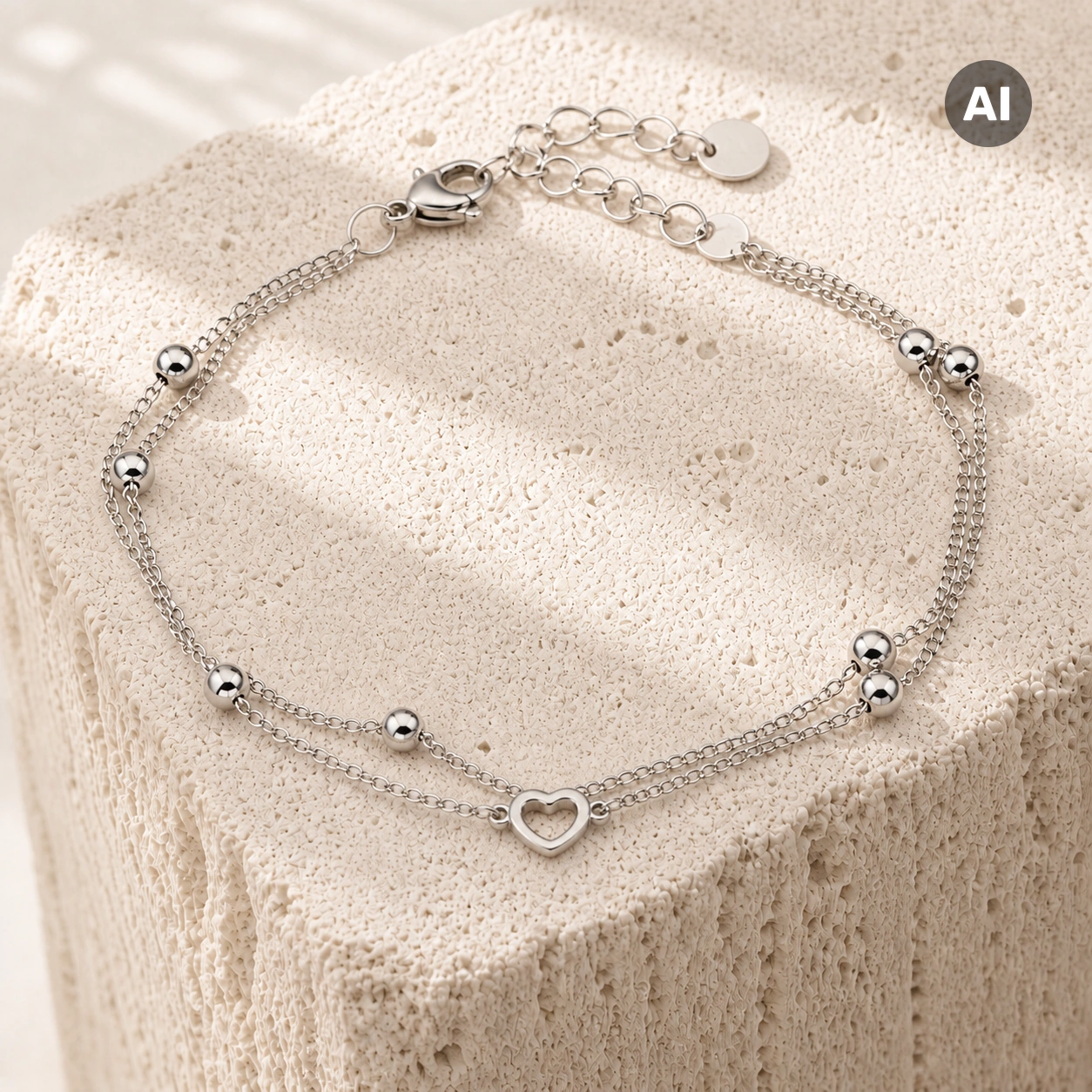 Armband mit Herz-Element und Kugel-Stationen, silberfarben