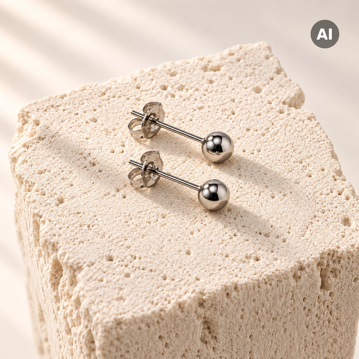 Ohrstecker mit glatter Kugel und Verschluss, silberfarben