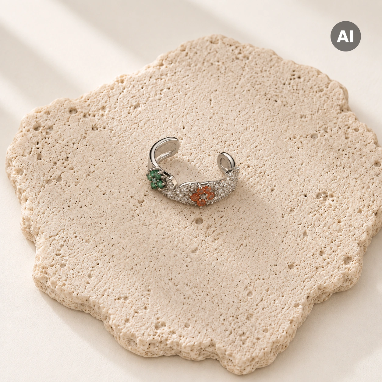 Ear Cuff mit buntem Besatz und offenen Enden, silberfarben