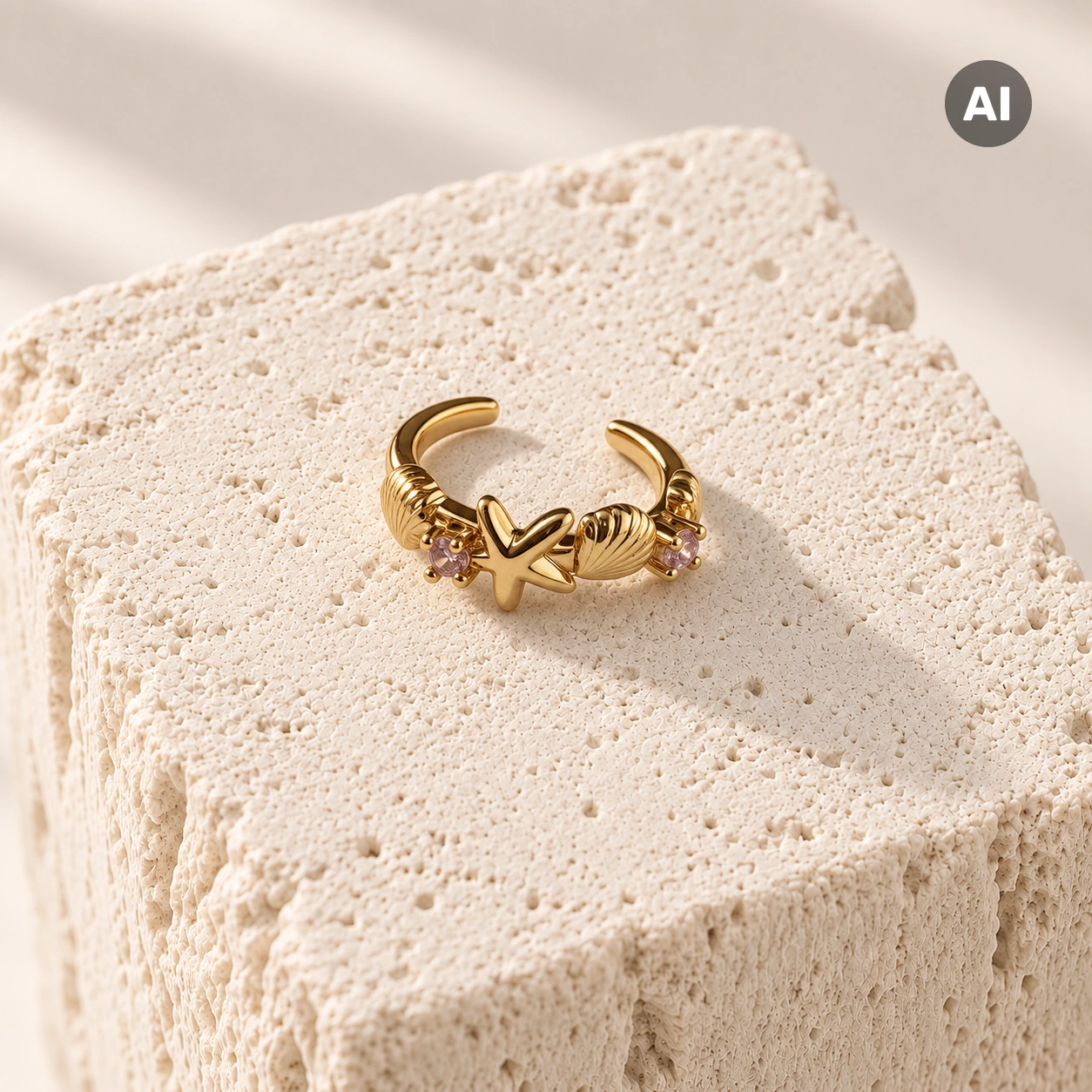 Ear Cuff mit Seestern und rosa Besatz, goldfarben