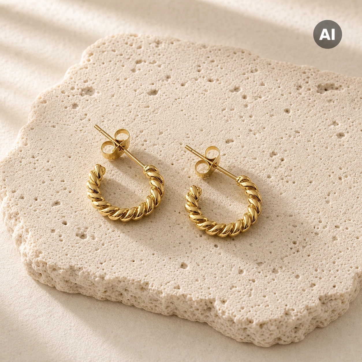 Ohrstecker mit gedrehtem offenem Ring, goldfarben